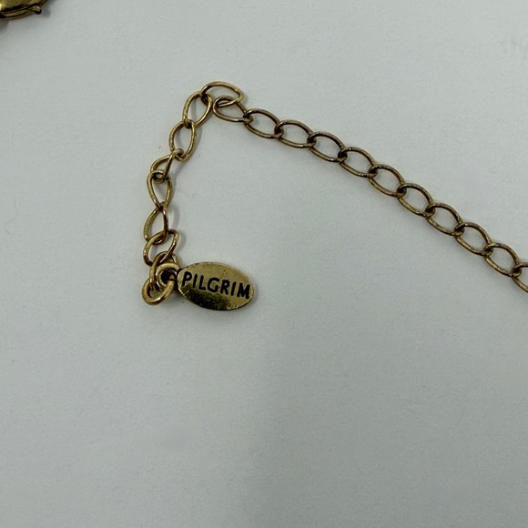 Danish Pilgrim Gold Black Flower Pendant Statement Necklace - Picture 6 of 7